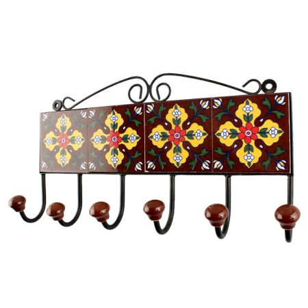 Dark Brown Floral Ceramic Tile Hook